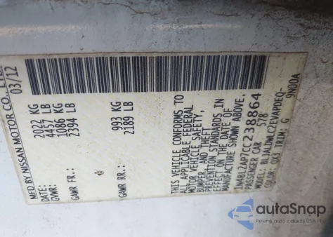 2012 Nissan Altima 3.5 Sr z USA, uszkodzony, nr VIN 1N4BL2AP7CC238864